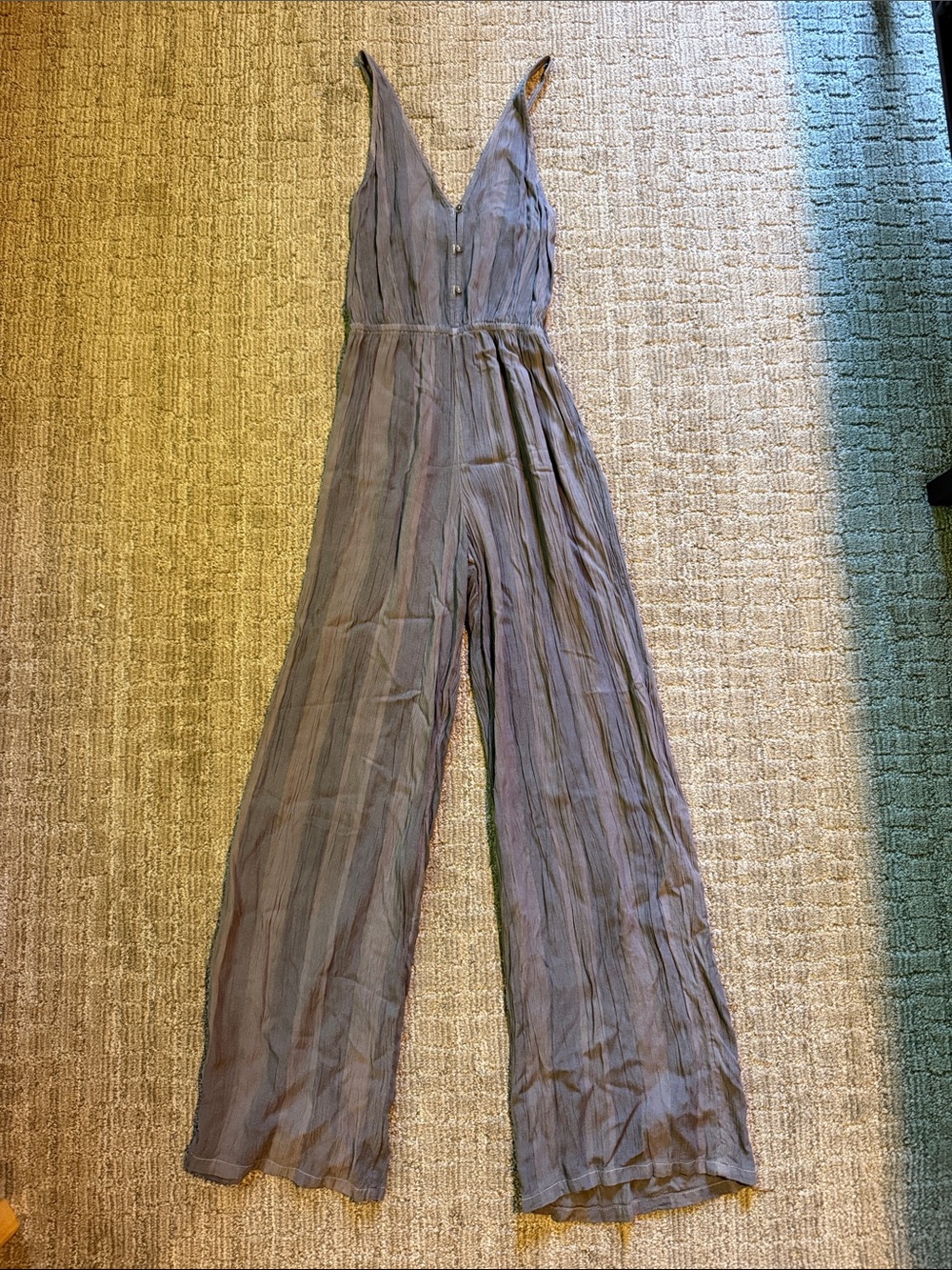 Billabong Slate Gray Sleeveless Button-Front Wide-Leg Jumpsuit